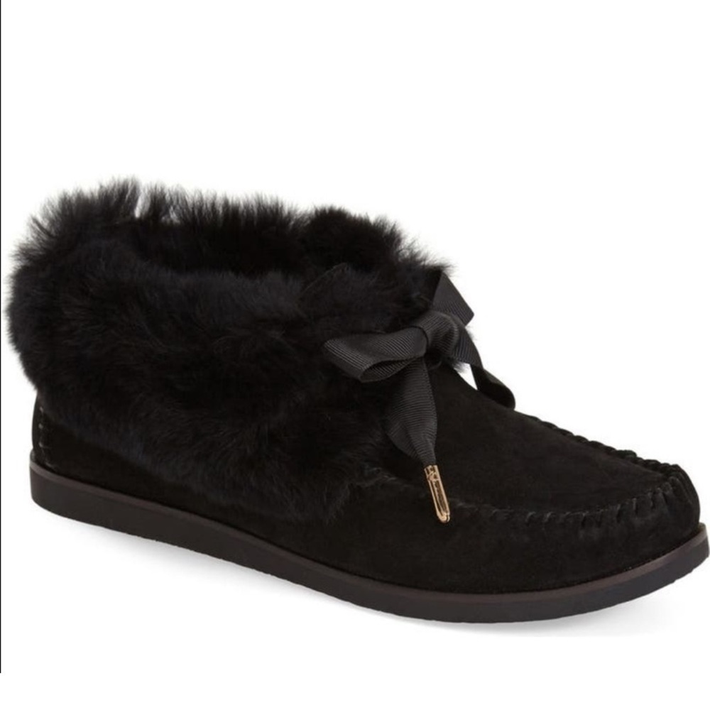 Tory Burch Aberdeen Suede/Leather Shearling Black Slipper Bootie Size 8 Women